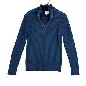 Field & Stream Mens Sweater Blue Heavy Knit Reinforced Shoulders 1/4 Zip Large